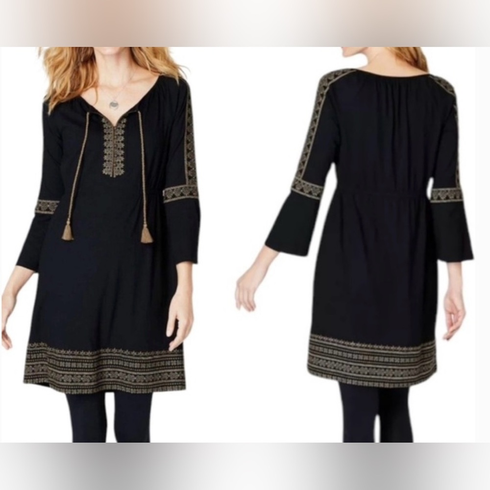 J.Jill Embroidered Peasant Dress Casual Festival Vacation Boho. Sz M Petite. EUC